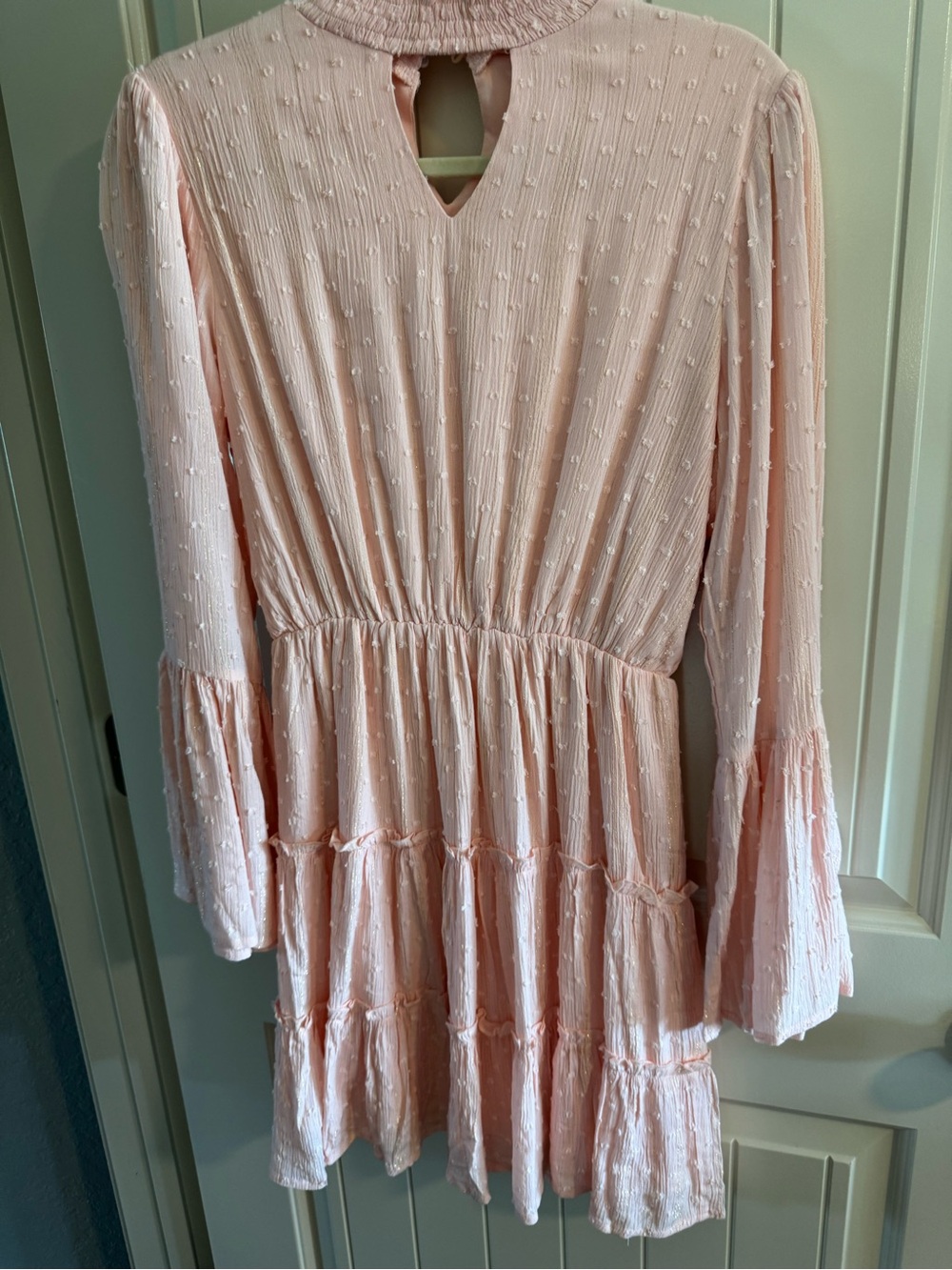 New with tag -Peach Love California Blush Pink Textured Tiered Long-Sleeve Dress